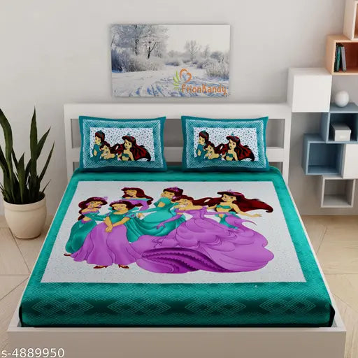 Jaipuri cotton printed double bed sheet, 140 thread count, patterned, queen size from India