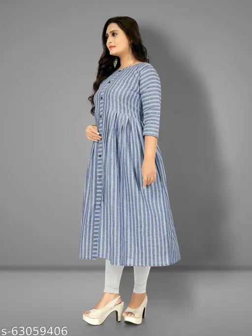 Printed cotton three-quarter sleeve kurta from Rangrasiya, India - single color combo available in various sizes including M (38in bust, 44in size length), L (40in bust, 44in size length), XL (42in bust, 44in size length), XXL (44in bust, 44in size length), XXXL (46in bust, 44in size length)