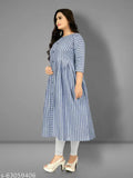 Printed cotton three-quarter sleeve kurta from Rangrasiya, India - single color combo available in various sizes including M (38in bust, 44in size length), L (40in bust, 44in size length), XL (42in bust, 44in size length), XXL (44in bust, 44in size length), XXXL (46in bust, 44in size length)