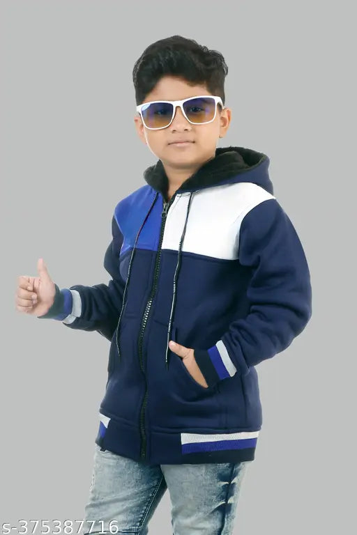 Navy Blue Colorblocked Cotton Casual Jacket for Boys (Pack of 1)