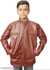Maroon leather boys jacket pack of 1, solid pattern, long sleeves, sizes 2-3 years to 14-15 years, made in India