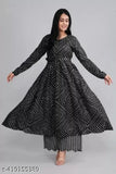 Fancy elegant rayon printed Anarkali with Palazzo set, vibrant print on viscose rayon fabric, long sleeves, single size