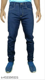 Dark blue stretchable denim jeans for men, solid pattern on display stand. Men's blue jeans from India. #MENJEANS (Size 32: waist 33in, length 40in, hip 36in)