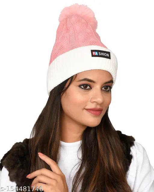 Woolen SoSh beanie hat, self-design pattern, warm and soft for women