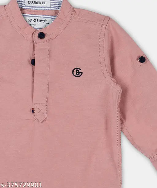 Pink cotton kurta for babies and toddlers (round neck, solid pattern), size 6-12 months