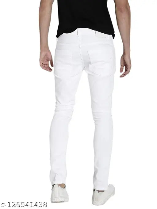 Slim fit plain white denim jeans for men by Markview, hand wash only, size 28, 30, or 32