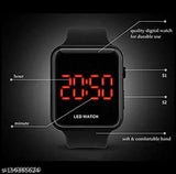 Black apple-shaped silicone strap watch with square digital display, professional and stylish for kids