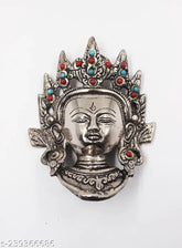 Metal Tibetan Lady Face Buddha mask - White Tara for serenity, peace, Vastu/Feng Shui home decor (2cm x 10cm x 7cm)