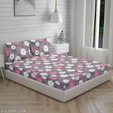 White glace cotton floral fitted double bedsheet (72x78 inches with 6 inch mattress), ideal for summer. Set includes 1 fitted sheet and 2 pillow covers