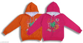 Winter fleece girls hoodie sweatshirt V5 Combo 2, cotton long sleeves, printed net design for kids comfort and style