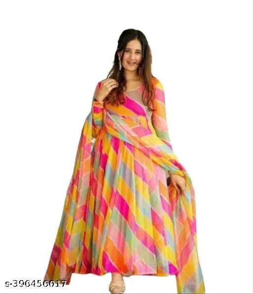 New trendy georgette gown set in multiple colors, long-sleeved Indian fashion for women