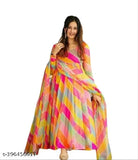 New trendy georgette gown set in multiple colors, long-sleeved Indian fashion for women