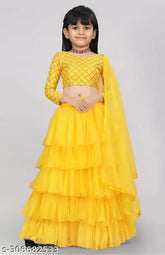 Striped satin-net ruffle top & net bottom, 100% good material, 7-11 years, Indian designer embroidery