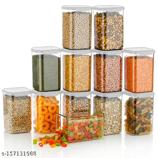 White, disposable food containers set of 12 (1100ml), airtight, stackable, BPA-free, transparent kitchen jars for organizing and storing food