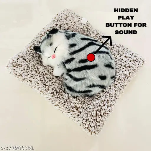 White & black plastic Balley Sleeping cat showpiece for car decor, cute kitten toy with voice function