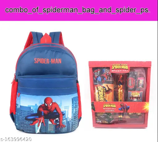 Multicolor printed canvas spider school bag with matching pencil set, suitable for outdoor activities and festivals for ages 6-12, free size (L49cm x W30cm), made in India