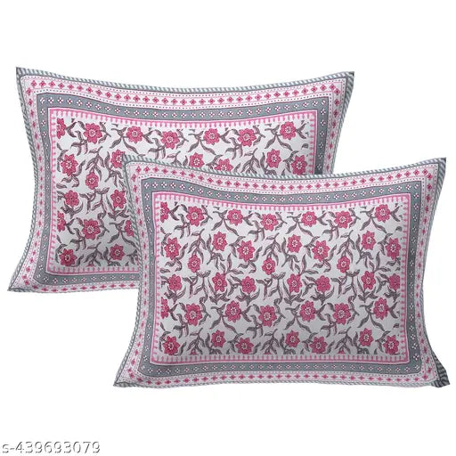 Indian-made, Jaipuri pure cotton king size bedsheet with two zippered pillow covers, featuring vibrant Rajasthani floral print - ideal for summer use