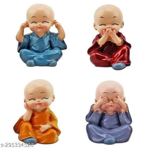 Resin Little Baby Monk set of 4 car dashboard ornaments, decorative showpiece for home dcor, suitable for gifts