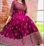 Rayon gold printed Anarkali kurta, three-quarter sleeves, Indian fashion trend, size XXL (44 in bust, 46 in length)
