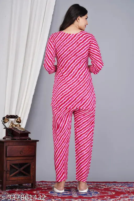 Vanshi Rayon Lahriya Pattern Nightwear for Women, limited edition, pure premium cotton top and pyjamas set from India (S: 36B-28", M: 38in-26"/39", L: 40in-28"/39", XL: 42in-30"/39", XXL: 44in-32"/39")