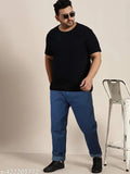 Just black mens relaxed navy blue jeans, cotton blend solid denim for everyday style and all-day comfort. Sizes: 36, 38, 40, 42, 44, 46, 48 (India origin)
