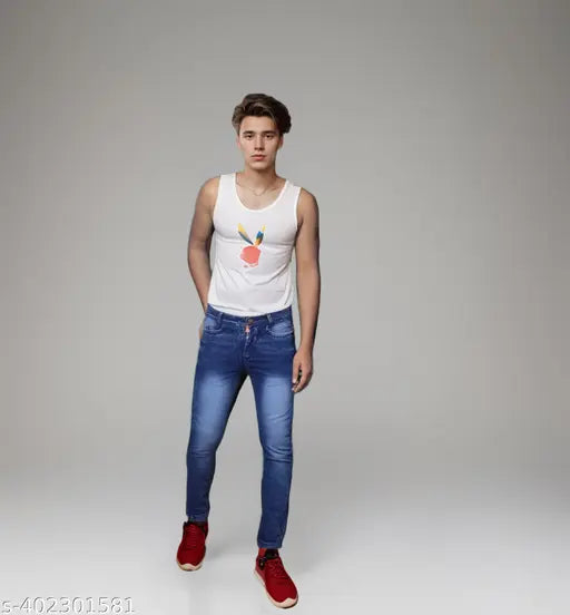 Men's cotton blend blue jeans with a relaxed fit, perfect for everyday wear. Made with 100% pre-shrunk and pill-resistant cotton, these SHUKRAN jeans offer comfort, style, and durability. Shop now for quality, affordable denims made in India