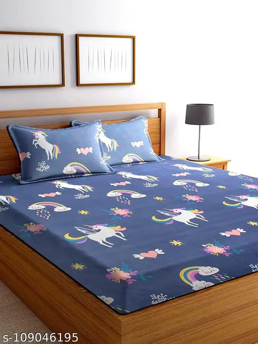 White floral cotton double bedsheet set (90x90 inches), ANTRIN 160TC with 2 pillow covers, ideal for adults, made in India