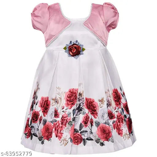 Silver satin printed net knee-length dress for baby girls, spruce up wardrobe by Wishkaro, 2-3 years size