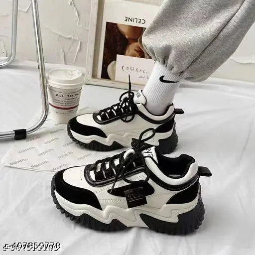 Black colorblocked EVA synthetic women's lace-up shoes, luxury branded high-quality casual footwear from India