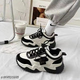 Black colorblocked EVA synthetic women's lace-up shoes, luxury branded high-quality casual footwear from India