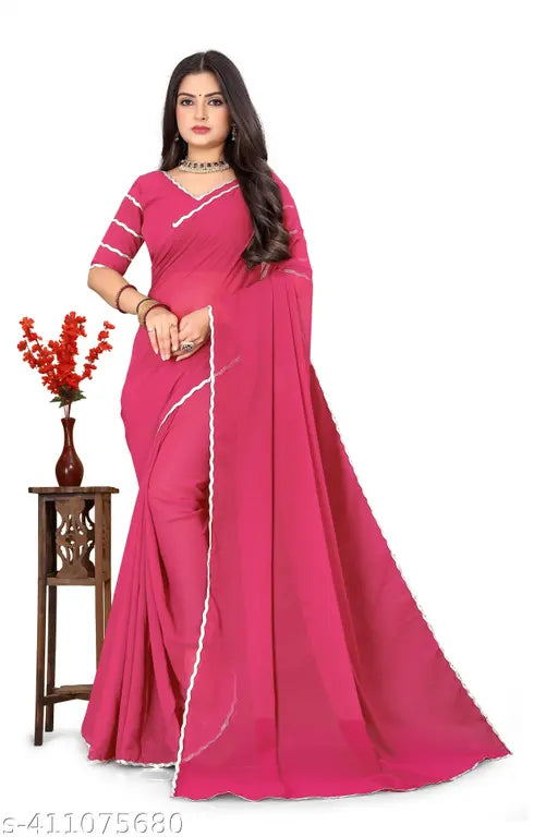Georgette silk saree with scalloped border and floral embroidered blouse, latest designer party wear from Dev Sree Silk