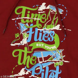Maroon cotton boys sweatshirt & hoodie, vibrant print design, perfect for casual wear (Size: 3-4 Years)