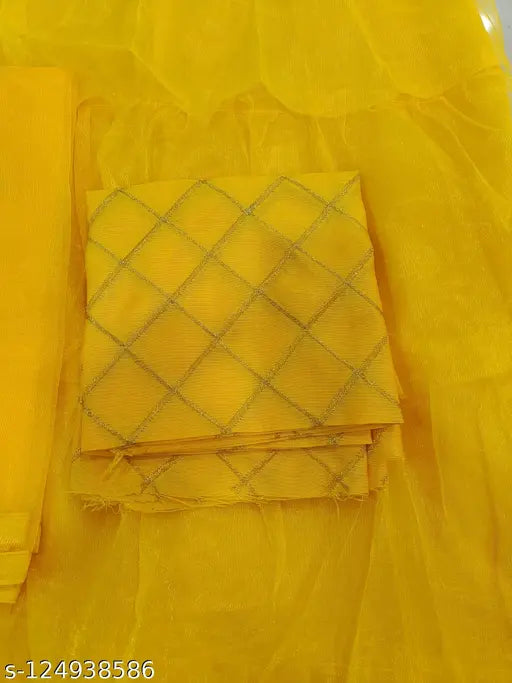 Silk blend ruffle net Lehenga Choli with embroidered top, lace dupatta, and net bottom. Traditional Indian fashion for semi-stitched or un-stitched free size (43in, 44in, 2.15in). Elevate your style with this versatile and elegant piece, handcrafted in India
