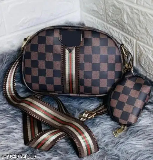 PU checked net sling bag, premium 1st quality, girls' fashion accessory