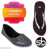 Grey patent leather simple belly & brown dotted Hawai slippers for daily, office, party wear - versatile women's footwear