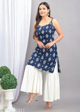 Rayon printed straight kurta sharara set, sleeveless and vibrant, women's fashion from India