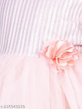 Peach net hi-low party dress for girls aged 2-3, embellished balloon motif, Indian origin