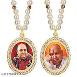 White pearl and gold beads GuruJi Swaroop pendant, religious idol for car hanging. Handmade Indian artistry