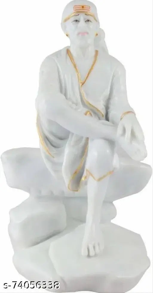 Pure white marble Sai Baba murti decorative showpiece, 119cm tall. Resin nautical-themed statue for home or office décor