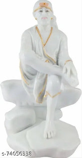 Pure white marble Sai Baba murti decorative showpiece, 119 cm tall - perfect for homes, offices, or festivals. Made from resin