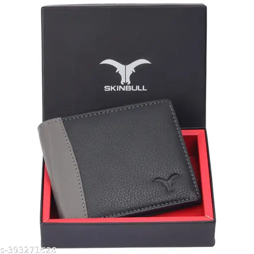 High-quality black full-grain leather wallet with RFID protection, featuring 2 cash compartments, 4 card slots, and hidden pockets. Perfect gift for men this festive season
