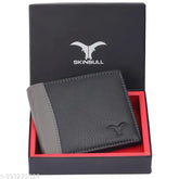 Black top-grain leather wallet for men by SKINBULL, RFID protected with 2 compartments and 4 card slots, compact design in free size