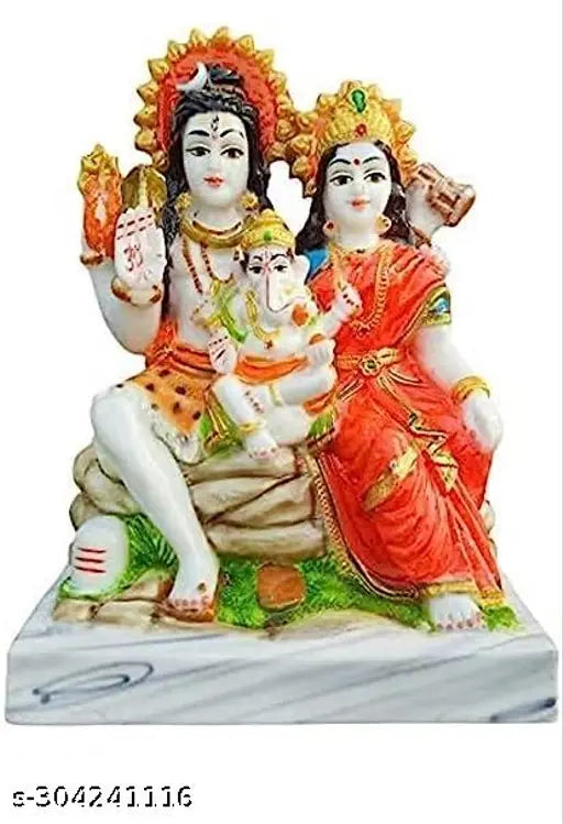 Multicolor art deco Shiv Pariwar god idols for home temple: Shiv ji murti, Parwati ji, Ganesh ji - 10 cm x 10 cm x 5 cm each, suitable for Living Room, Guest Room or Office