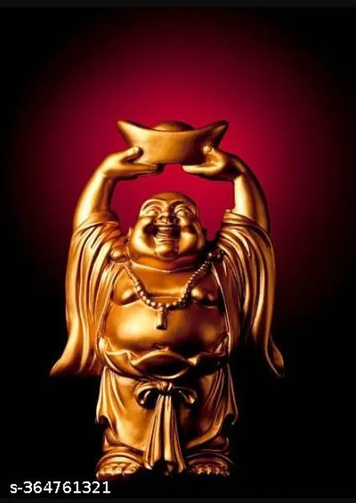 Feng Shui Laughing Buddha with Money Ingot, poly resin home decor showpiece (12cm), suitable for wall hanging, photo frame, or refrigerator cover