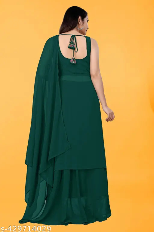 Georgette Anarkali Designer Set - Sleeveless embroidered kurta with dupatta and bottomwear, pack of 3 sizes S-XXL, Indian origin
