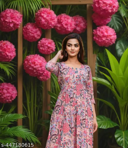 Viscose cotton printed kurta set with dupatta and bottomwear, featuring three-quarter sleeves. Breathable and versatile Indian women's fashion for various body types