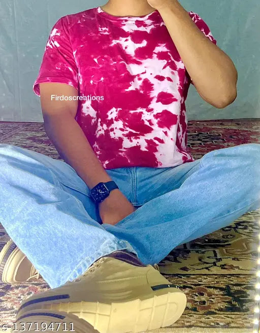 Trendy tie dye cotton round neck t-shirts for cool boys, vibrant print on Indian-made apparel