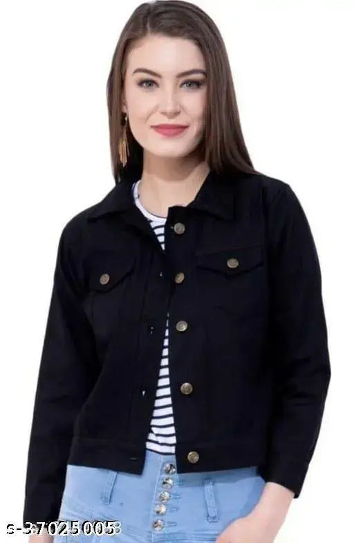Denim solid color party jacket, long sleeves for girls - trendy classic style from India