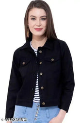 Denim solid color girls' jacket, trendy classic partywear with long sleeves, India-made