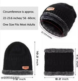 Wool-lined unisex knit winter beanie, scarf combo. Thick fleece, fur lining for warmth and style. Perfect for outdoor activities like skiing or camping